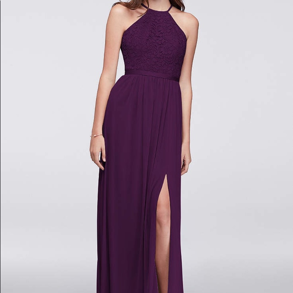 David’s Bridal Halter Slit Gown - Plum